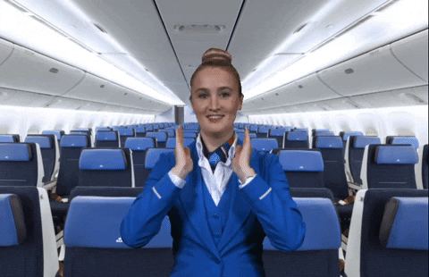 flight attendant signaling to the exits