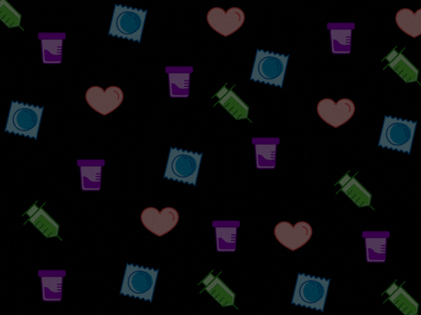 What is an STI speech bubble over black background with icons
