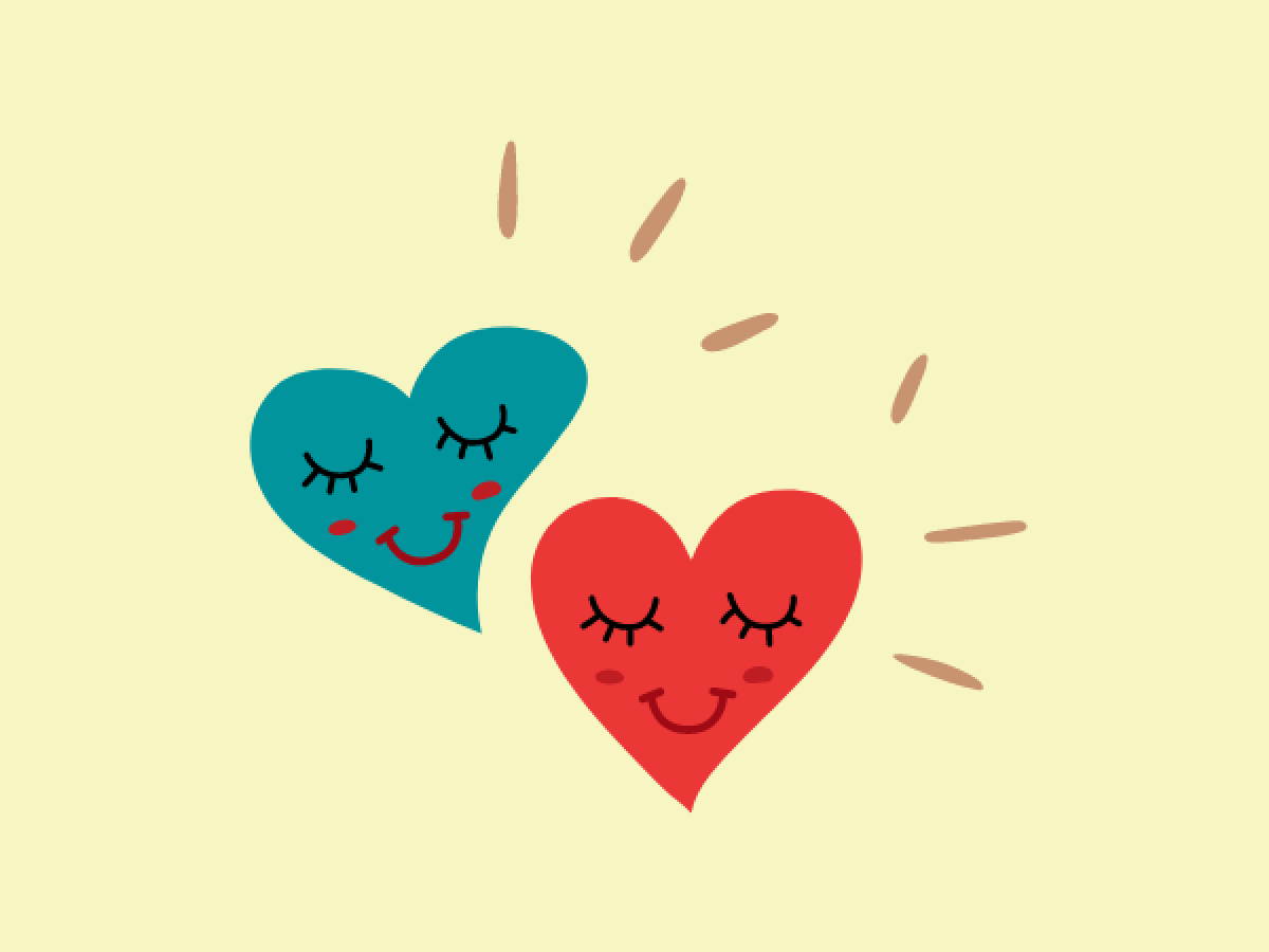 Two hearts smiling together